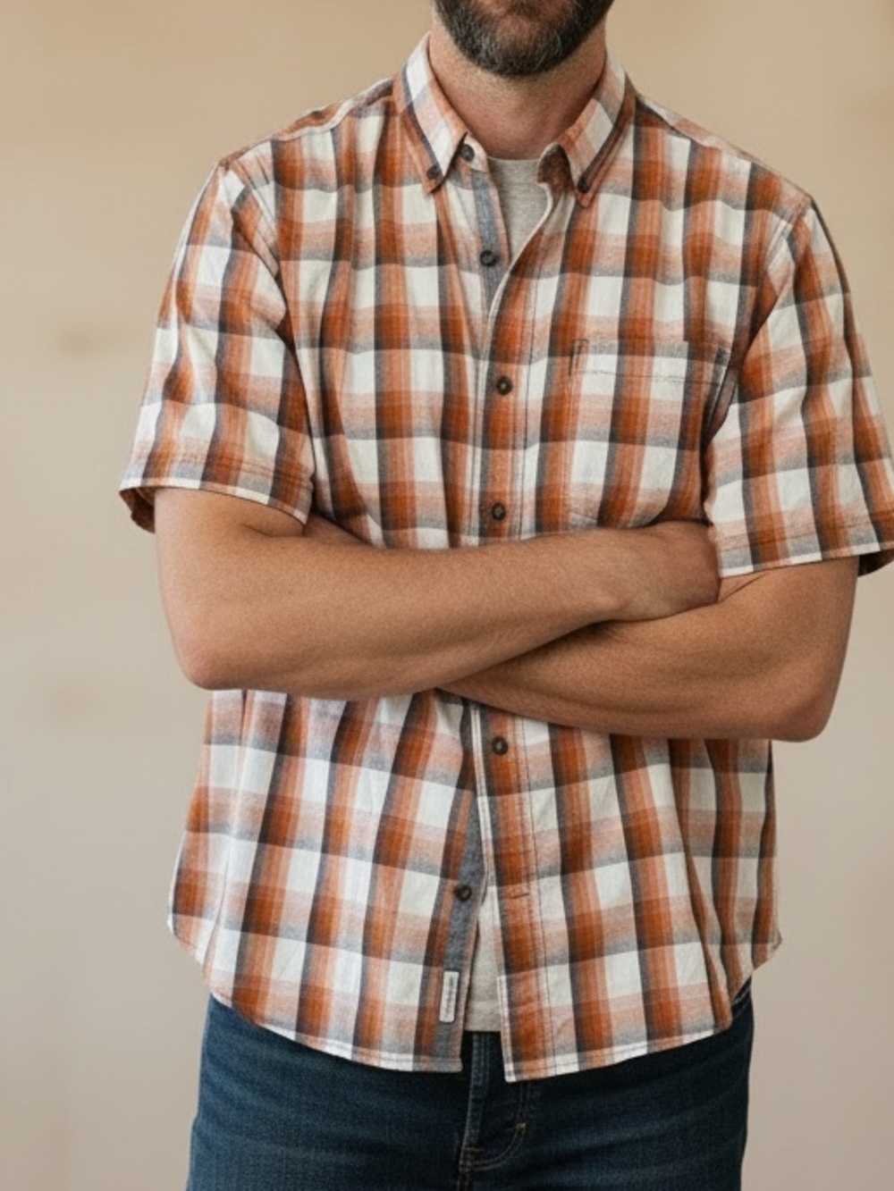 Carhartt 101959 Essential Plaid Button Down Short Sleeve Shirt Relaxed Fit XL
